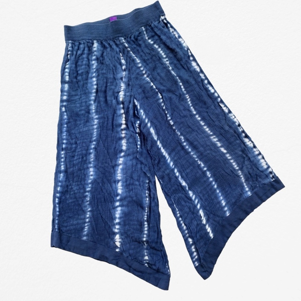 Adore Me Navy Blue Tie Dye Wide Leg Lounge Pants Sharkbite Hem Small Rayon